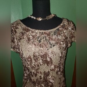 Alex Evenings Beige and Black Lace Top
